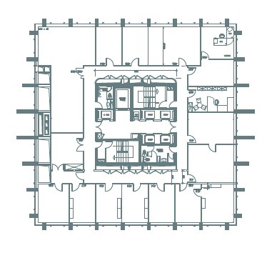 Existing building floor plan — flat orthogonal curtain wall