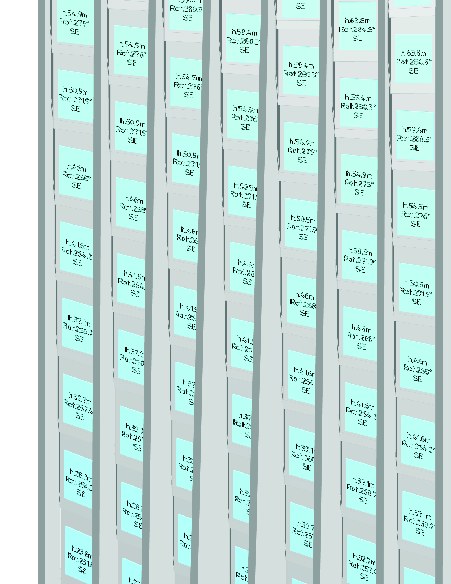 Tagged facade panel schedule in Revit — each bay listed with its geometric parameters h, Rot, Pat